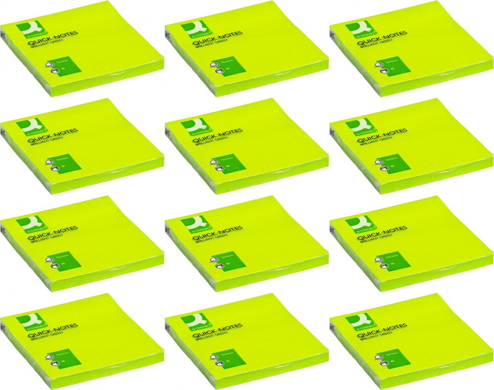 12x Karteczki samoprzylepne Q-connect Brilliant, 76x76mm, 80 karteczek, zielony neonowy