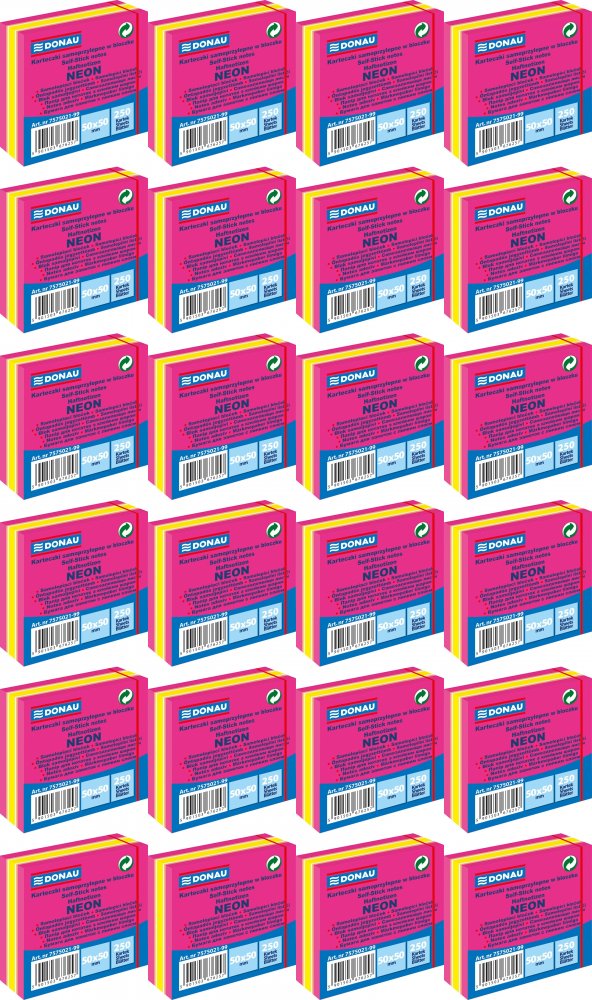 24x Karteczki samoprzylepne Donau, 50x50mm, 250 karteczek, neon-pastel, mix różowy