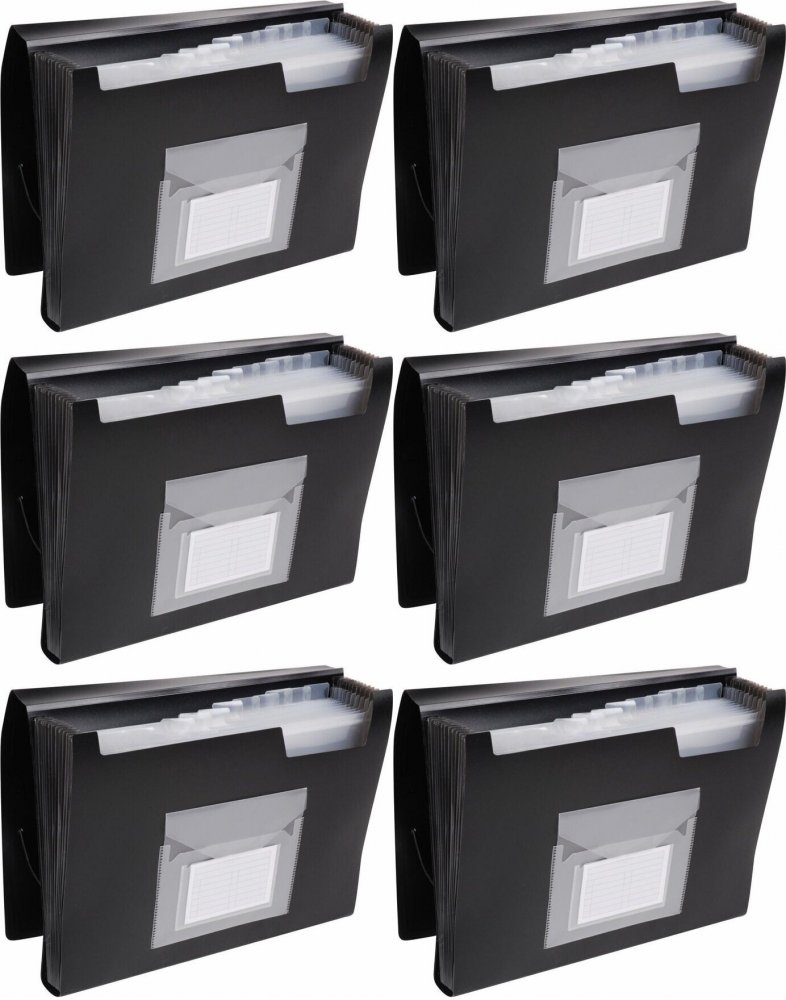 6x Teczka z przegródkami Q-Connect, A4, 12 przegródek, czarny