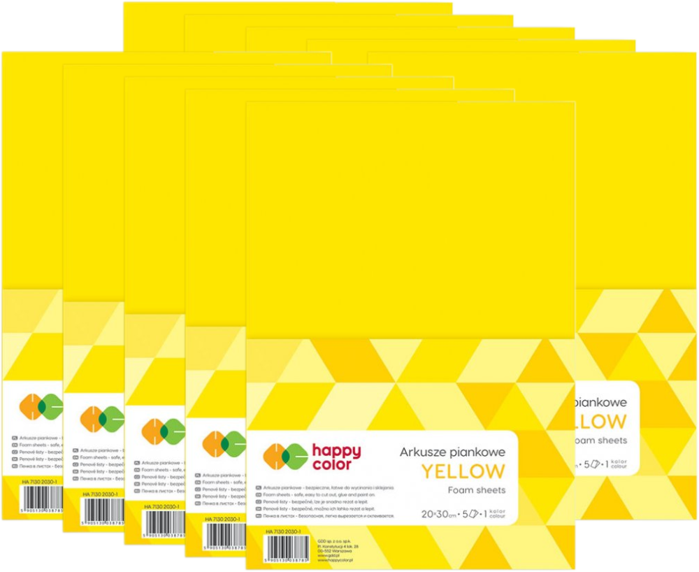 10x Arkusze piankowe Happy Color, A4, 5 arkuszy, żółty