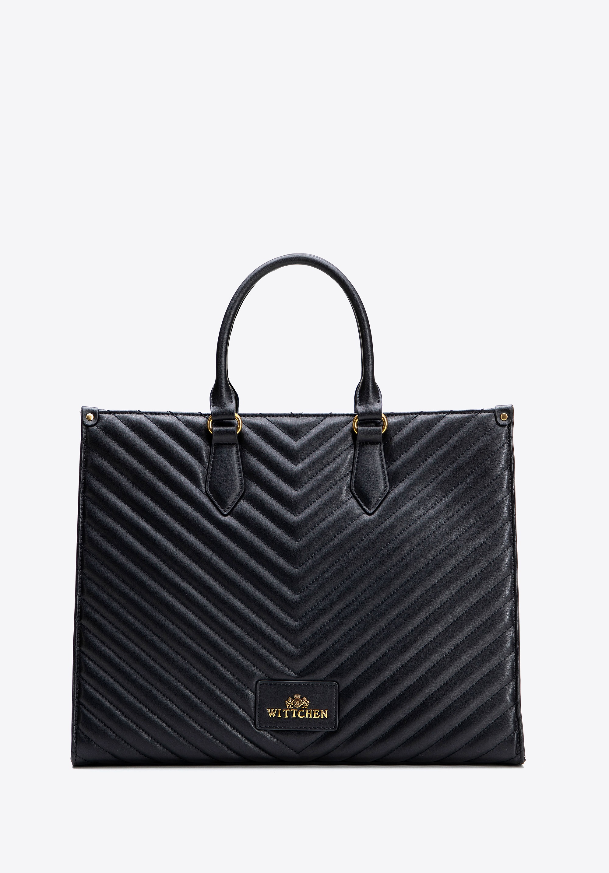 Damska shopperka ze skóry naturalnej z przeszyciami czarna