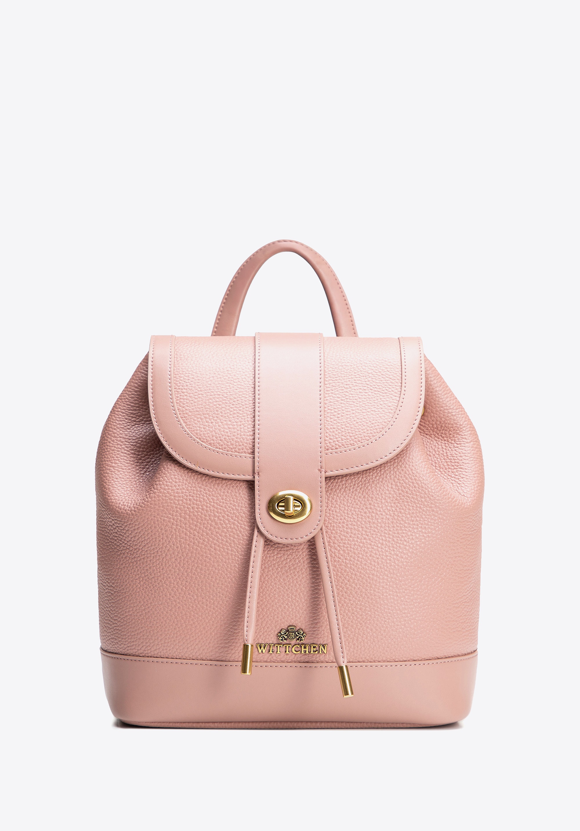 Damski plecak ze skóry z troczkami różowy