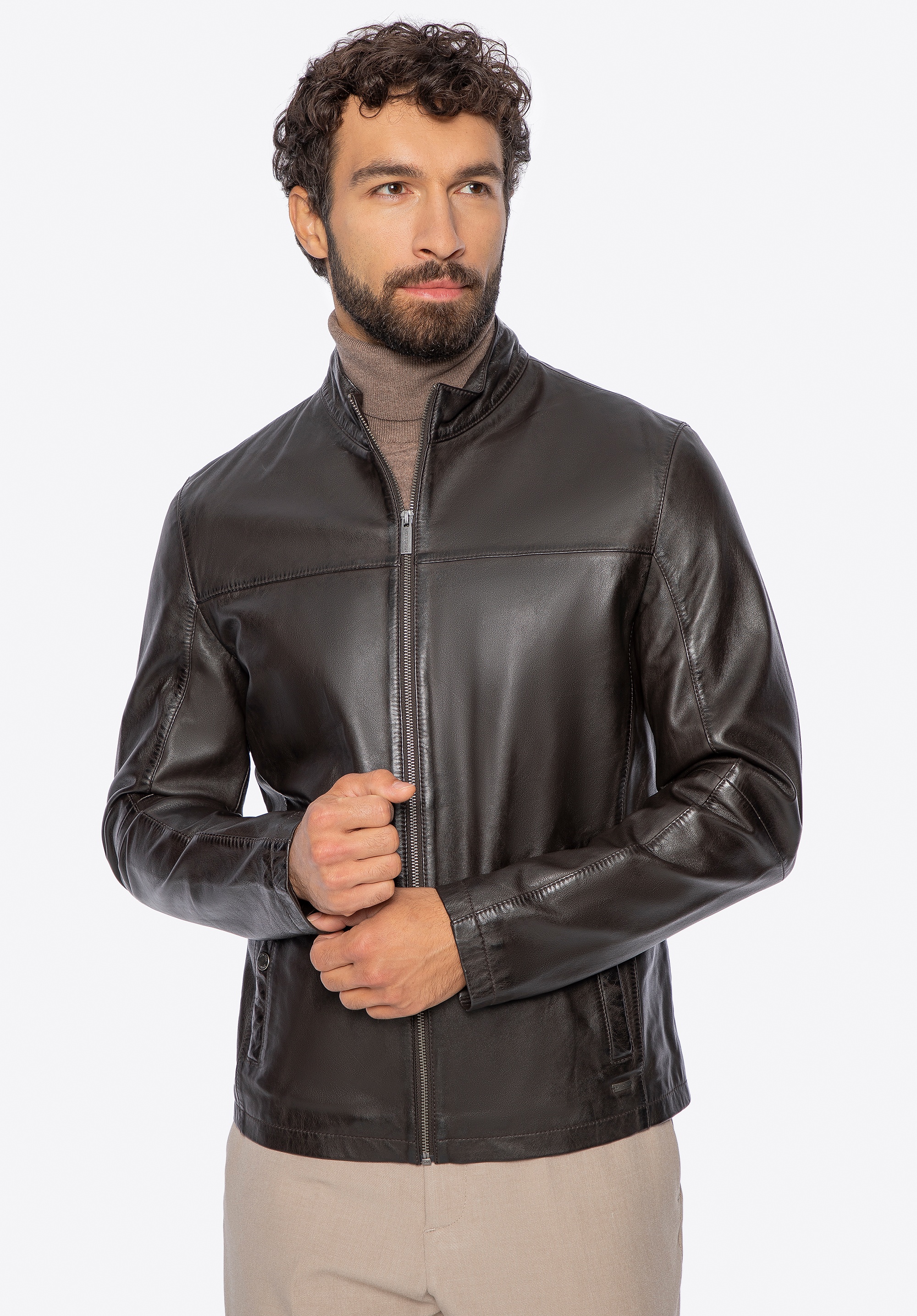 Męska kurtka z naturalnej skóry owczej ciemny brąz