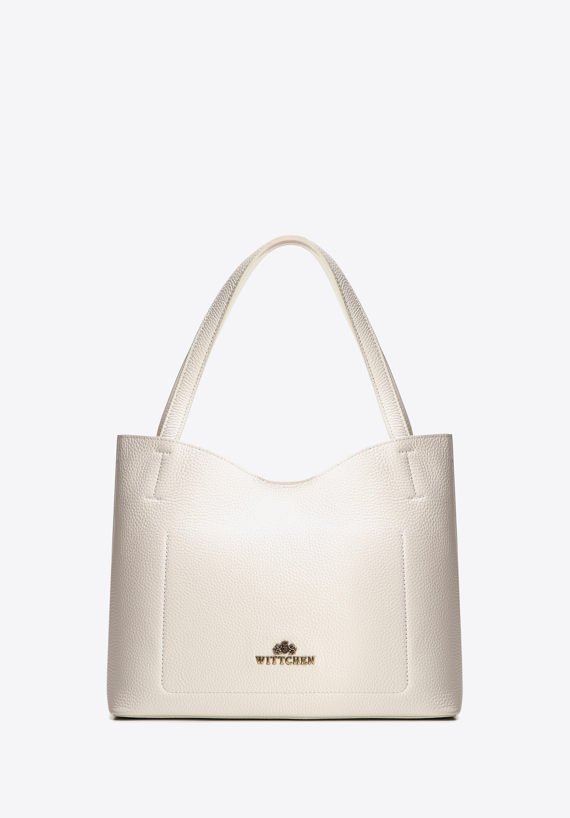 Skórzana shopperka z saszetką kremowa