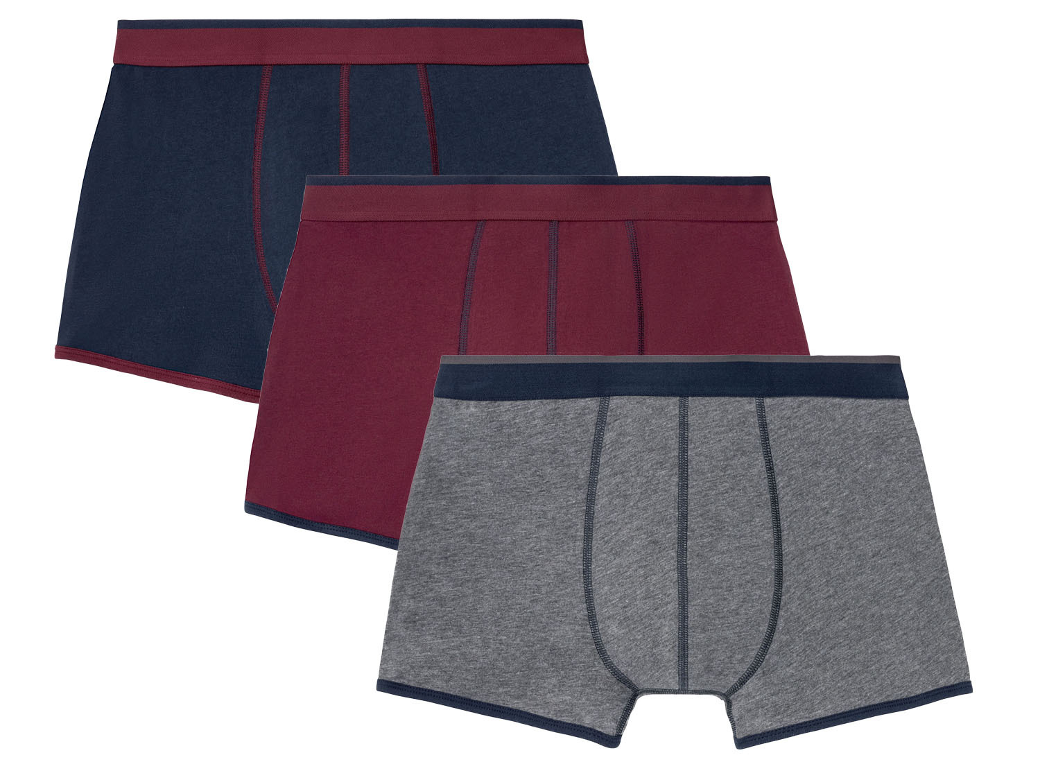 Livergy Bokserki męskie z bawełną, 3 pary Granatowy/czerwony/szary, 5/M