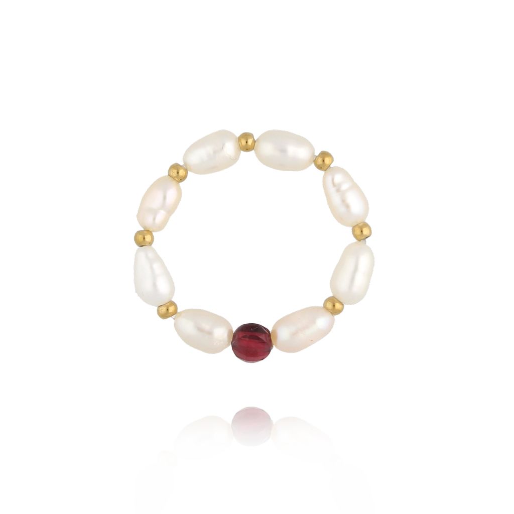 Pierścionek elastyczny z perłami złoty PPE0087