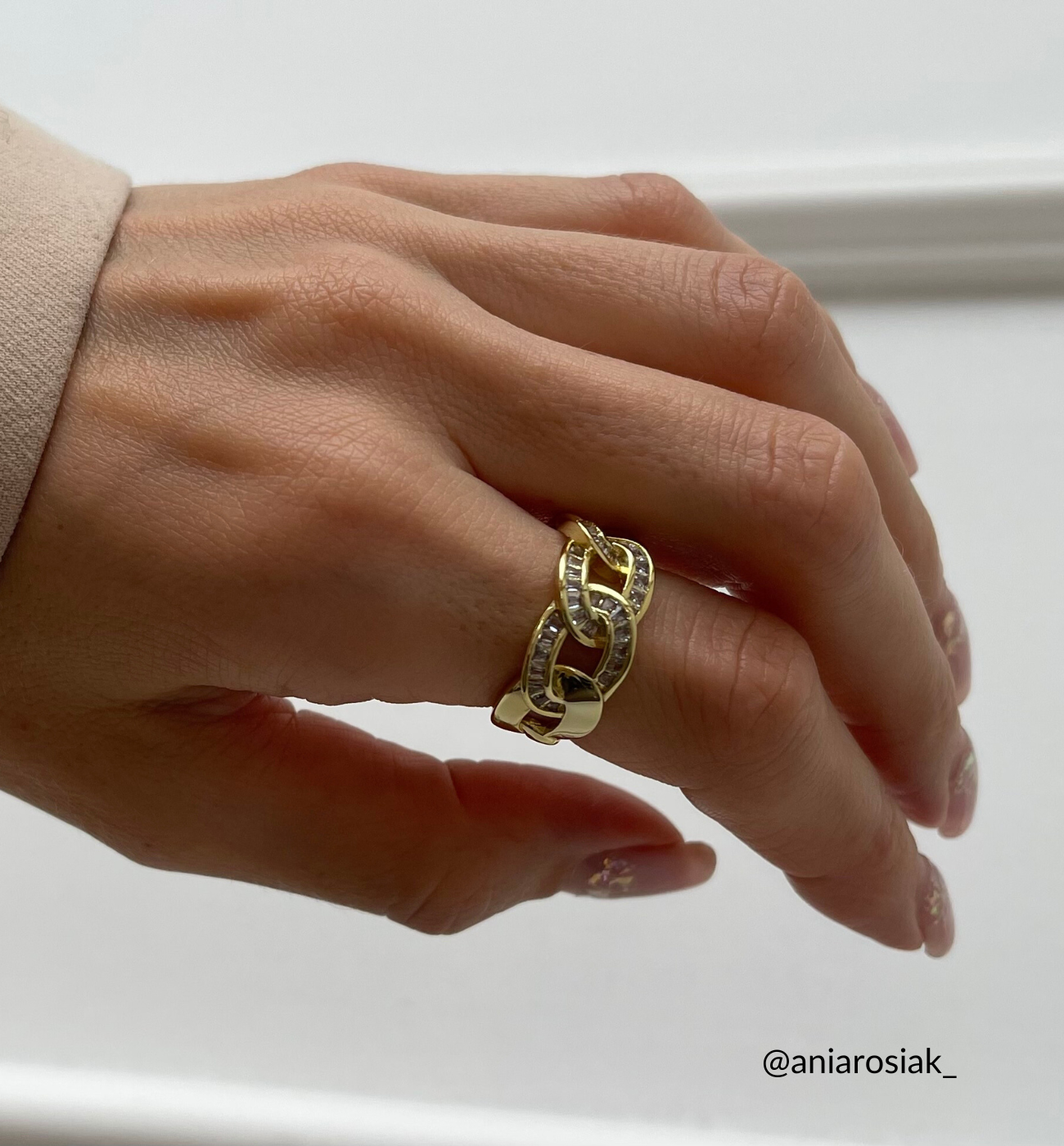 Pierścionek złoty łańcuch z cyrkoniami Freyja PSS0046