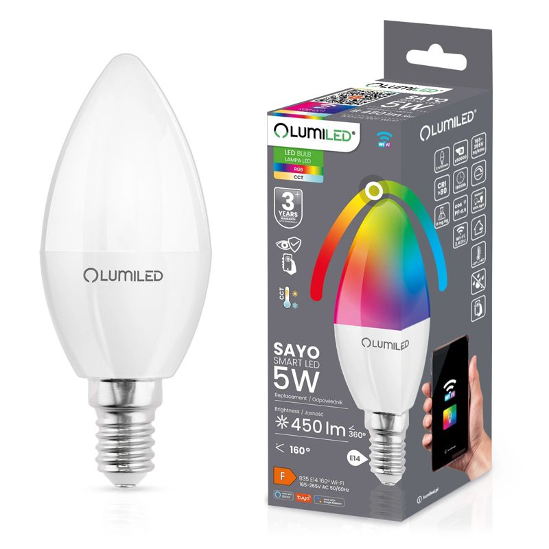 Żarówka LED Lumiled E14 B35 5W 450lm RGB Ściemnialna CCT Inteligentna Tuya WiFi Smart 1 szt.