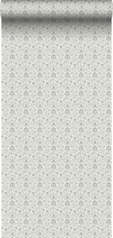 Tapeta Sanders & Sanders kwiatowy wzór jasnoszarymIjasnoniebieskim 53 cm x 10 m - 1 rol.