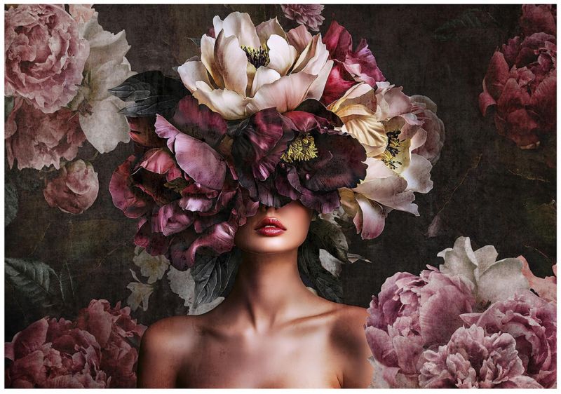 Tapeta Na Flizelinie Ścianę WALLARENA 250x175 cm Fototapeta Do Sypialni Salonu Kuchni Kobieta Kwiaty 1 szt.