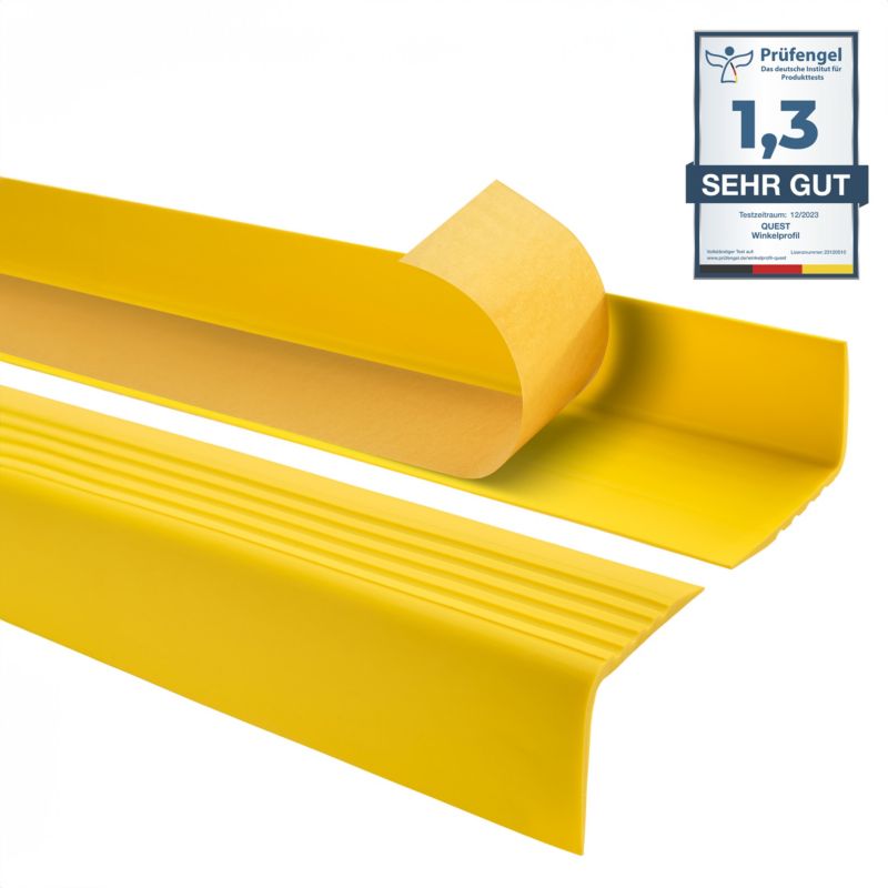 Profil schodowy 50x50mm, QUEST BHP, samoprzylepny ostrzegawczy antypoślizgowy nosek schodowy PCV, RGP-O, żółty, 1.3m