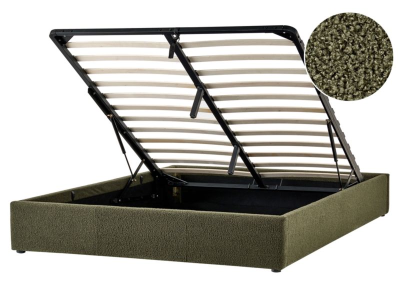 Łóżko z pojemnikiem bez zagłówka Boucle Dinan 160 x 200 cm Ciemnozielony 1 szt.