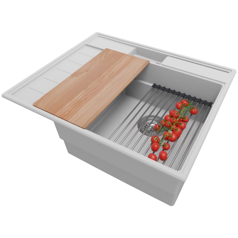 Zlewozmywak Sydney Pocket PRIMAGRAN Nablatowy 62x53cm do szafki od 45cm, Szary + Syfon + Akcesoria, S030, 1 szt.