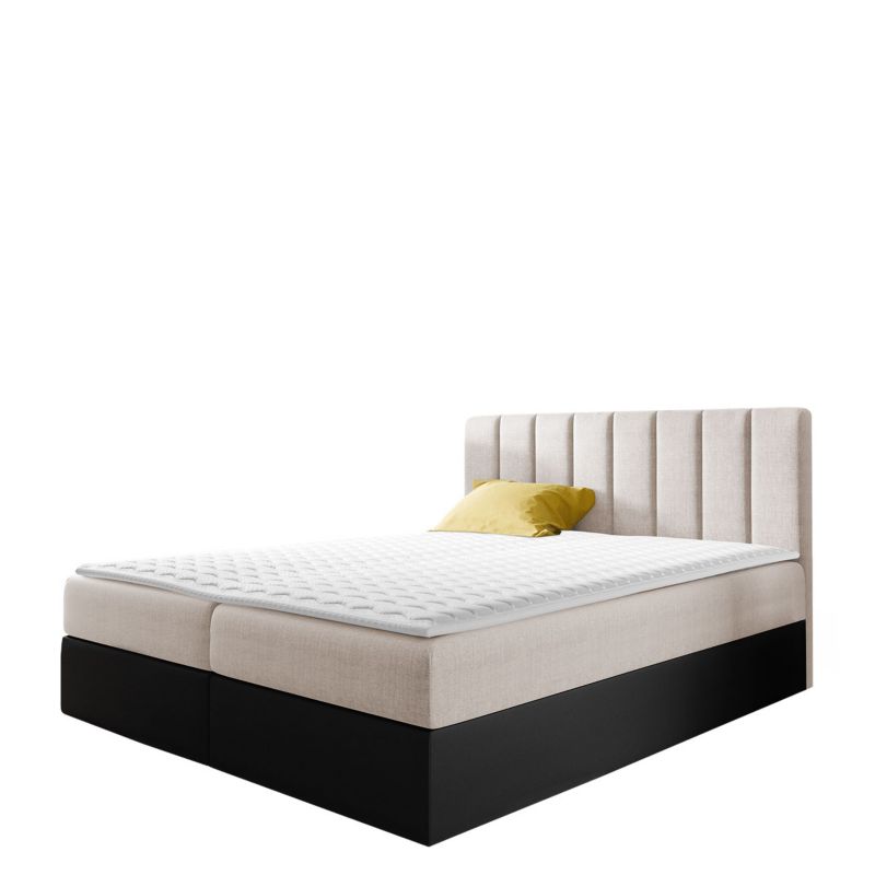Łóżko kontynentalne MIRJAN 24 Vigo 200x200 + topper ecru + czarna ekoskóra 1 szt.