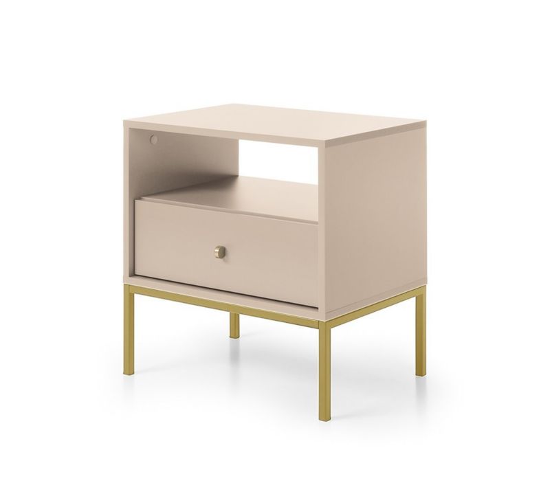 Szafka nocna z szufladą Bettso Molly złoty stelaż do sypialni beżowa 1szt.