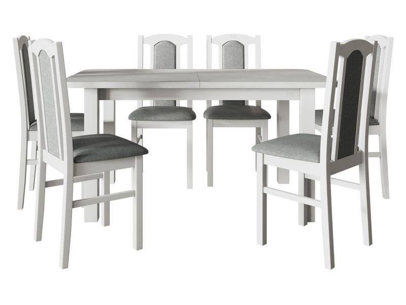 Zestaw DR06 MIRJAN 24 Stół rozkładany Wenus II L 80x140/180 + 6 krzeseł Bos 7 biały + szara tapicerka 1 kpl.