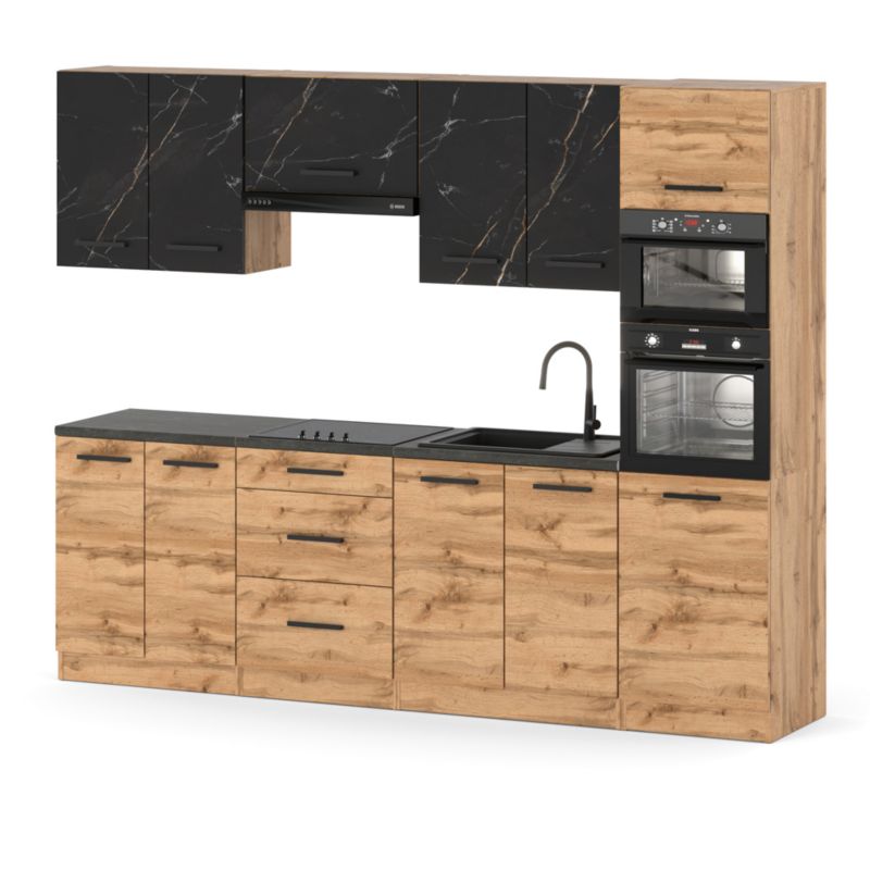 Zestaw Kuchenny Hurtownia-Mebli Z Blatem Kuchnia Marra 260cm Dąb Wotan San Sebastian/Dąb Wotan 260x47x217 cm 1szt.