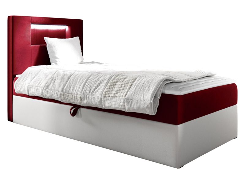 Łóżko kontynentalne MIRJAN 24 Gold Junior 1 80x200, Strona: Lewa biała ekoskóra/karminowa czerwień 1 szt.