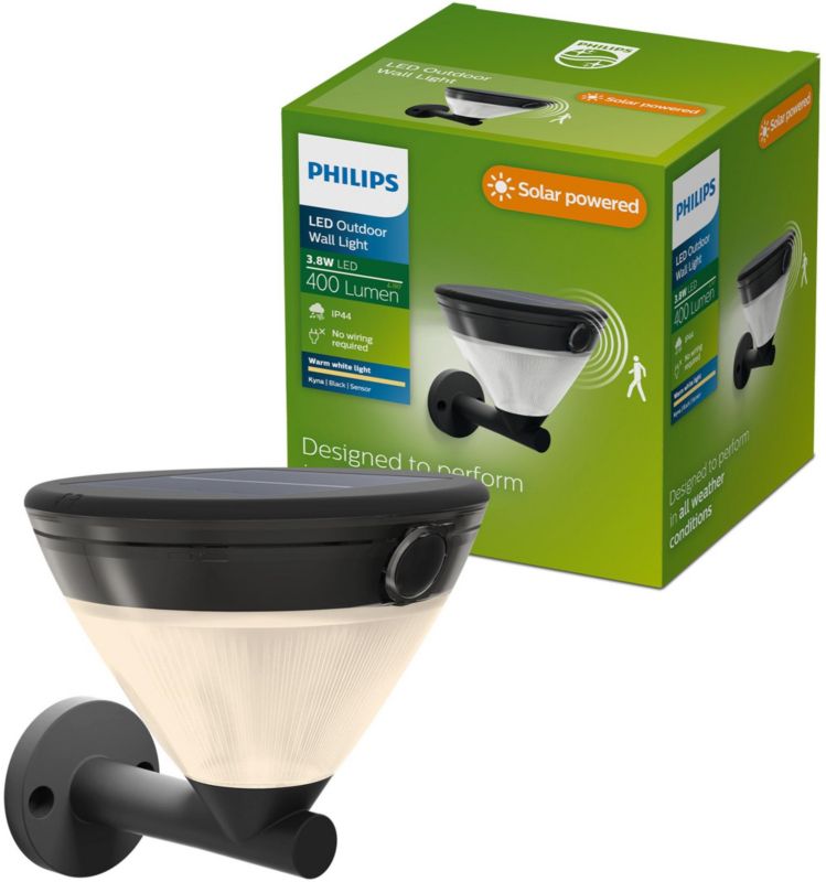 Kinkiet Ogrodowy Philips Lampa Zewnętrzna Solarny 3.8W 400lm 2700K IP44 Czarna z Czujnikiem Ruchu 1 szt.