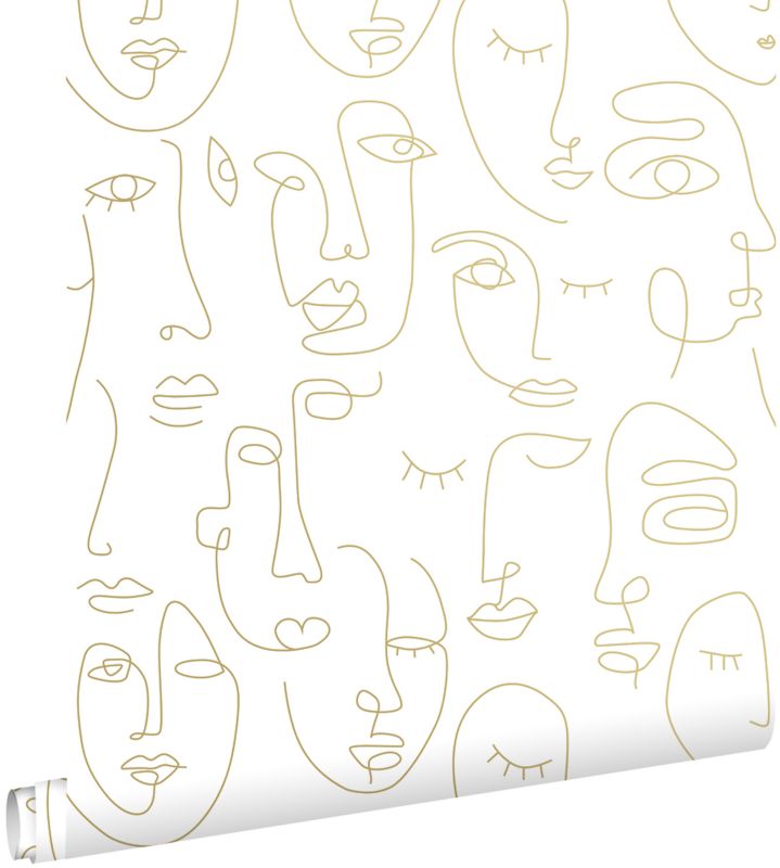 Tapeta ESTAhome twarze grafiki liniowej białymIbłyszczącego złota 53 cm x 10.05 m - 1 rol.