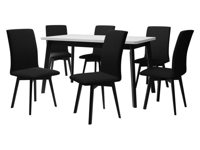 Zestaw DR24 MIRJAN 24 Stół rozkładany Oslo VI 80x140/180 + 6 krzeseł Luna 2 biały + czarny + czarna tapicerka 1 kpl.
