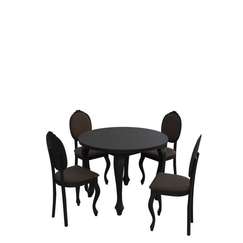 Zestaw RO05 MIRJAN 24 Okrągły stół rozkładany S04 100/140 + 4 krzesła K76 wenge + gorzka czekolada 1 kpl.