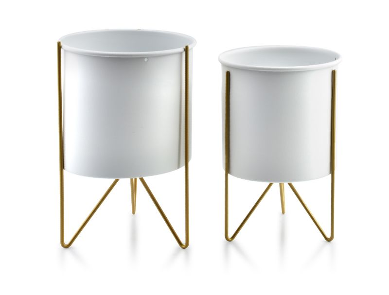 Osłonki na doniczki metalowe MONDEX SWEN 18x26/16x23 cm biało-złote 2 szt.