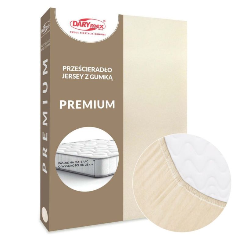 Prześcieradło jersey z gumką Darymex 200x220 kolor jasny beż PREMIUM 1 szt.