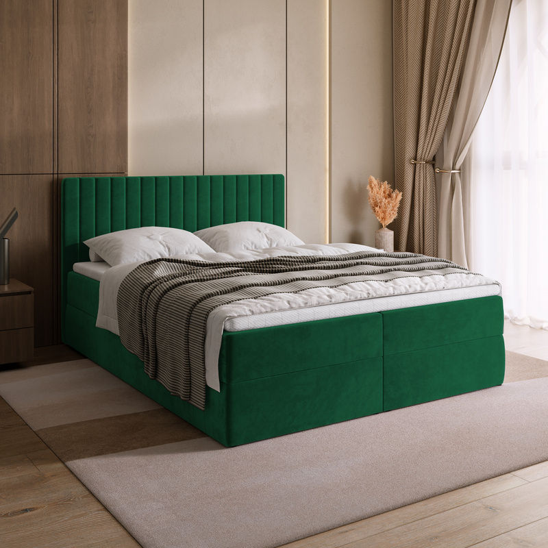 Łóżko kontynentalne 180x200 cm z pojemnikiem na pościel DREAM butelkowa zieleń