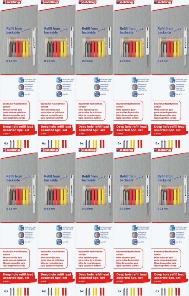 10x Wymienne wkłady edding e-8881, do ołówka e-8880, 6 sztuk, mix kolorów, blister