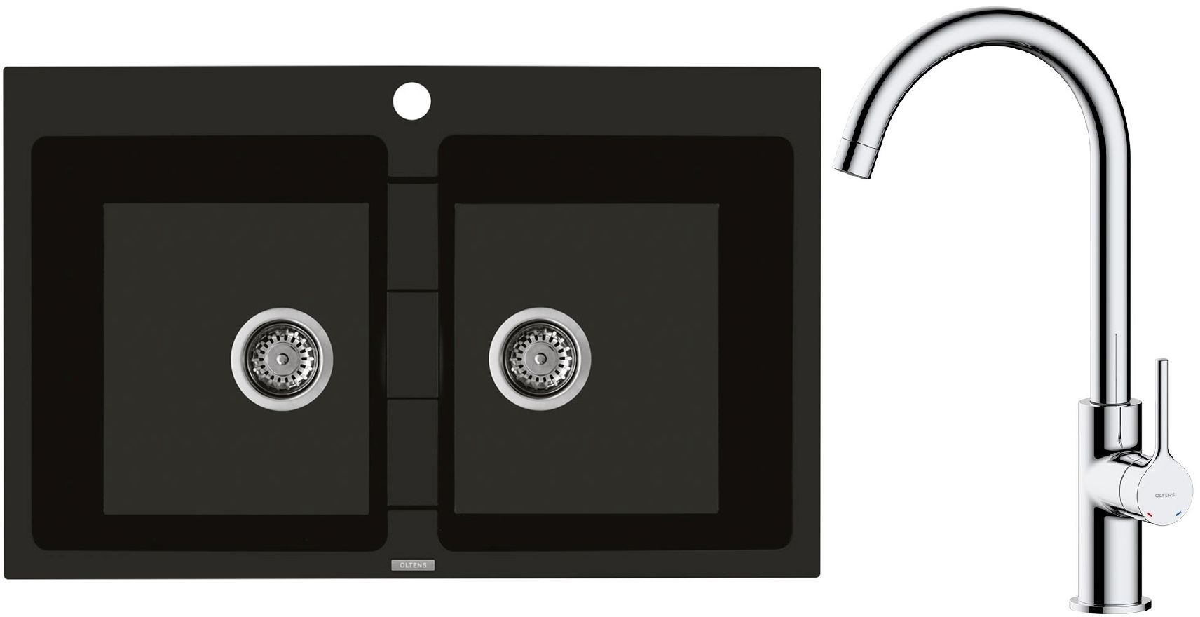 Darmowa Dostawa - Zlewozmywak z baterią czarny / chrom Oltens Gravan abset4731