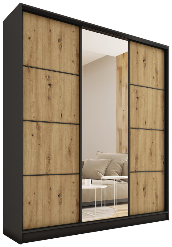 Szafa przesuwna z lustrem do sypialni 180 cm LOFT MAX dąb artisan