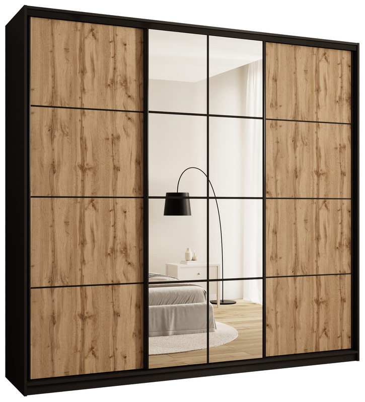 Duża loftowa szafa przesuwna do sypialni 250 cm z lustrem EDGE MAX