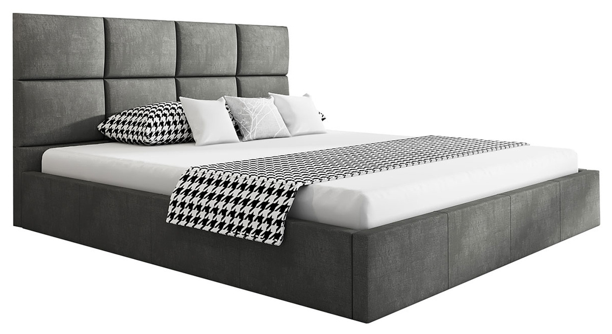 Szare dwuosobowe tapicerowane łóżko do sypialni 160x200 cm AMBY