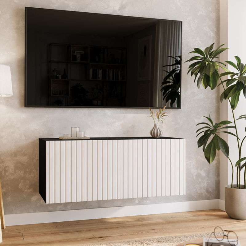 Szafka RTV 100 cm wisząca do salonu LORI z półkami ryflowana