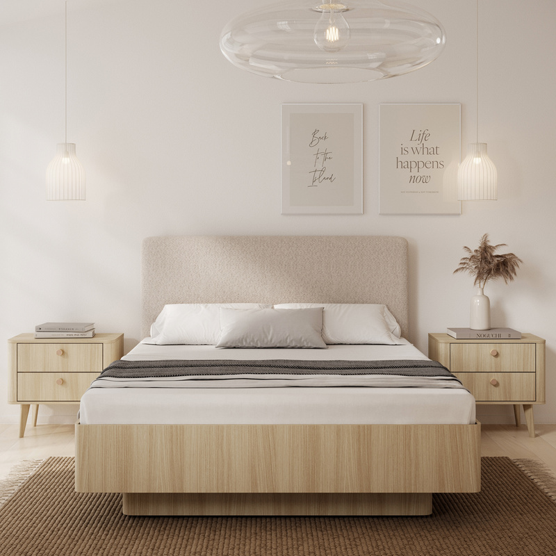 Dwuosobowe łóżko 160x200 cm z pojemnikiem do sypialni VELMO dąb barista