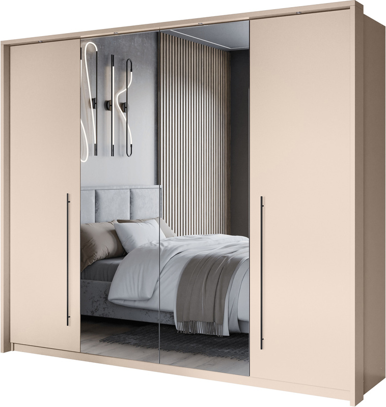 Duża szafa przesuwna 255 cm z szufladami lustrami i LED SANTINA