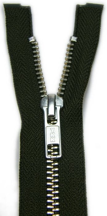 Zamek metalowy rozdzielczy/srebrny kolor: Oliwka rozm. 60-80cm