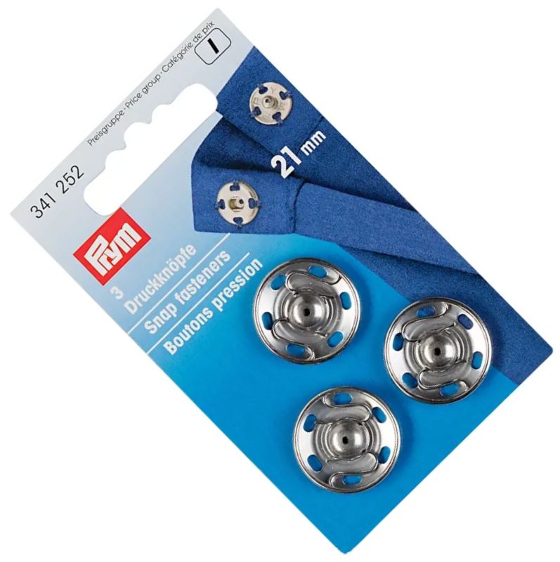 zatrzaski metalowe srebrne średnica 21mm 3szt PRYM 341252 .