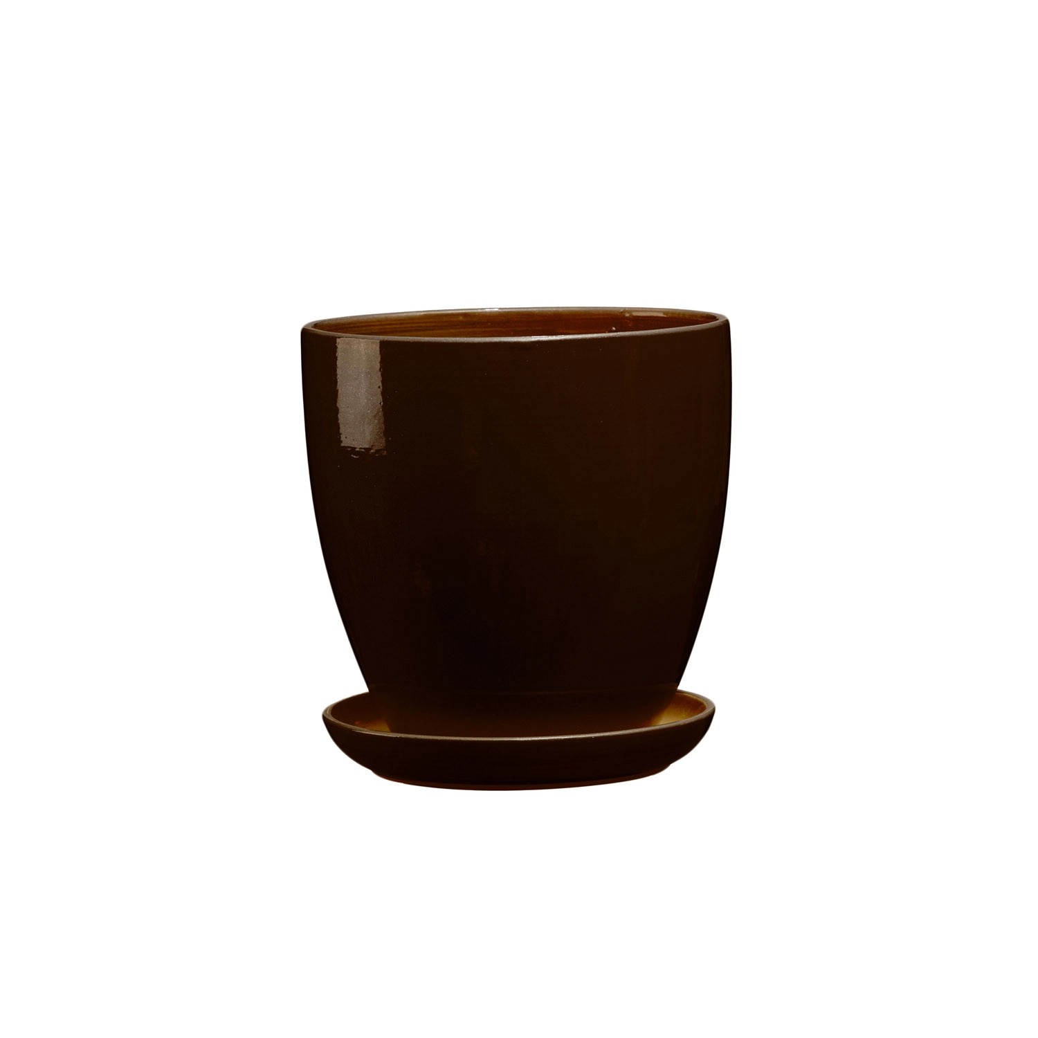 Doniczka z podstawką Klasyczna brąz połysk - 14 cm