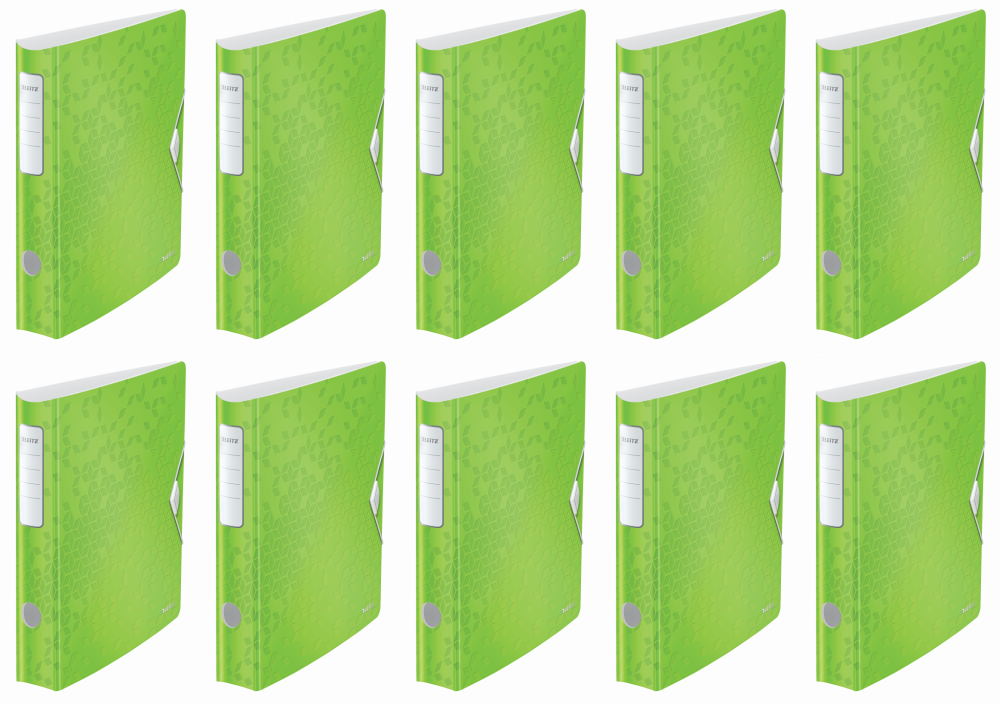 10x Segregator A4 Leitz 180° Active Wow, 65mm, do 350 kartek, zielony