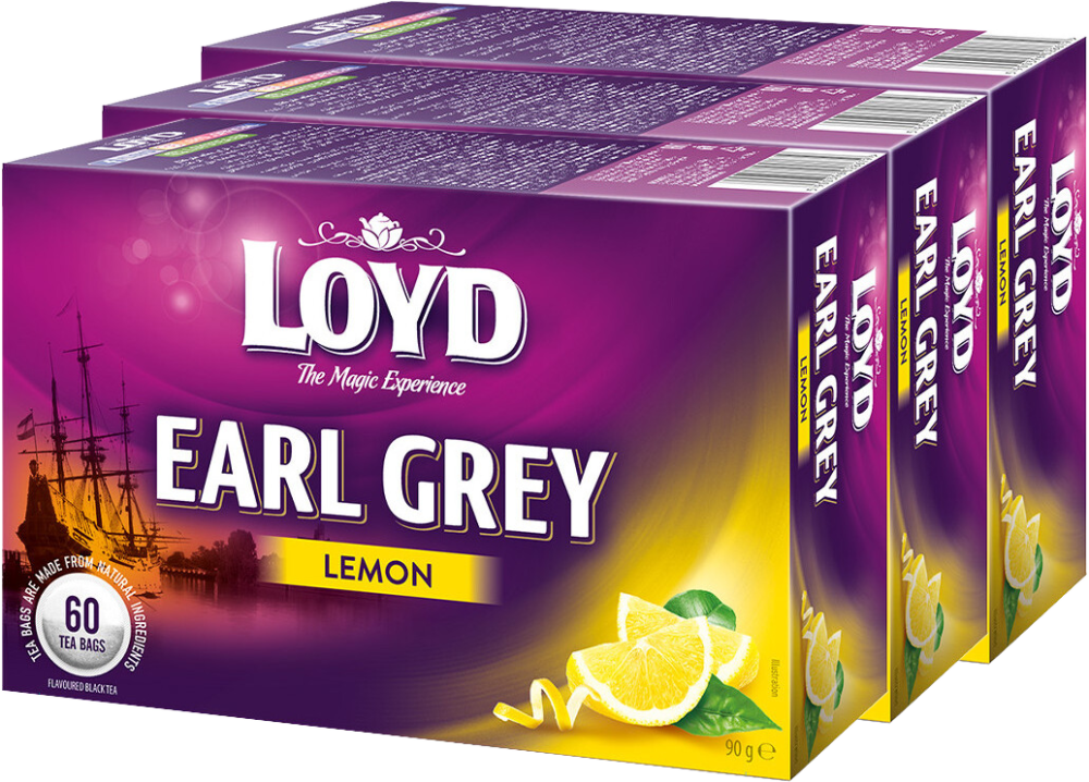 3x Herbata Earl Grey w torebkach Loyd Lemon, cytryna, 60 sztuk x 1.5g