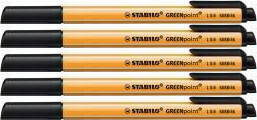 5x Cienkopis Stabilo, Green Point, 0.8 mm, czarny