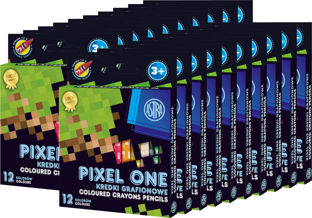 20x Kredki grafionowe okrągłe Astrakids Pixel One, 12 sztuk, mix kolorów