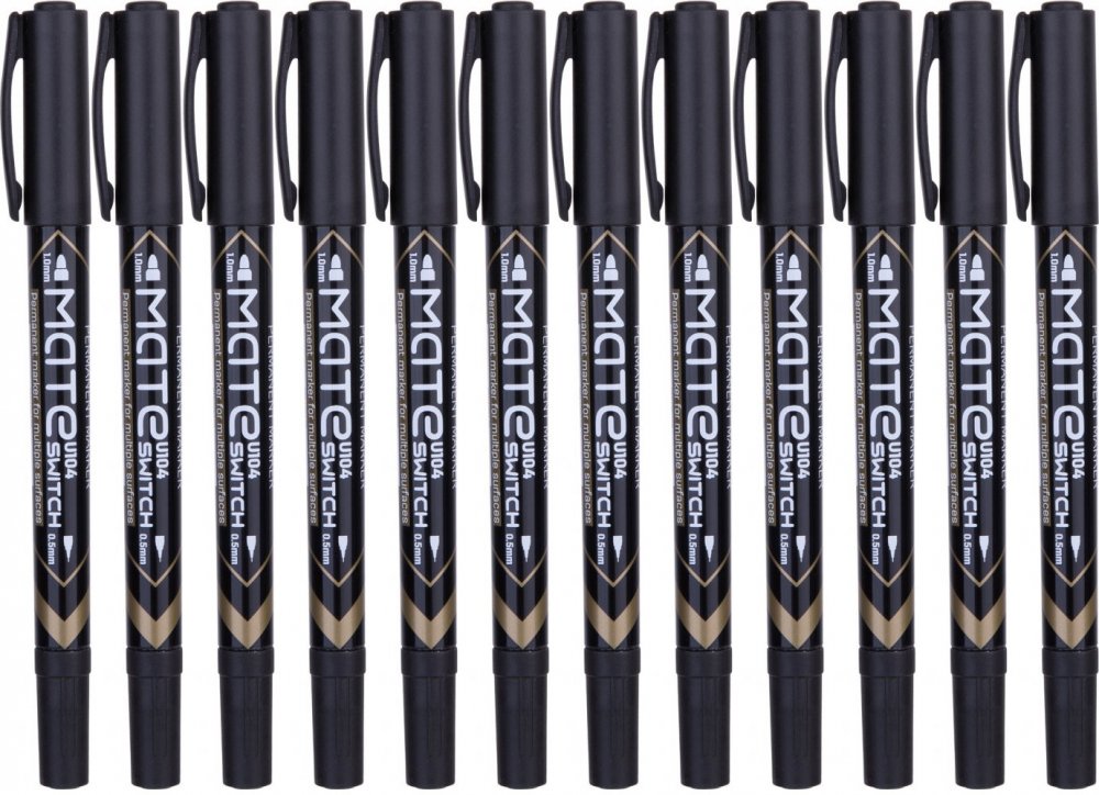 12x Marker permanentny Deli U104, dwustronny, 1.0mm/0.5mm, czarny