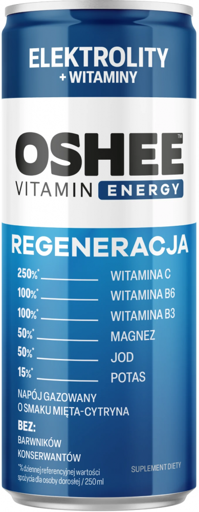 Napój gazowany Oshee Vitamin Recovery Elektrolity, mięta i cytryna, puszka, 250ml