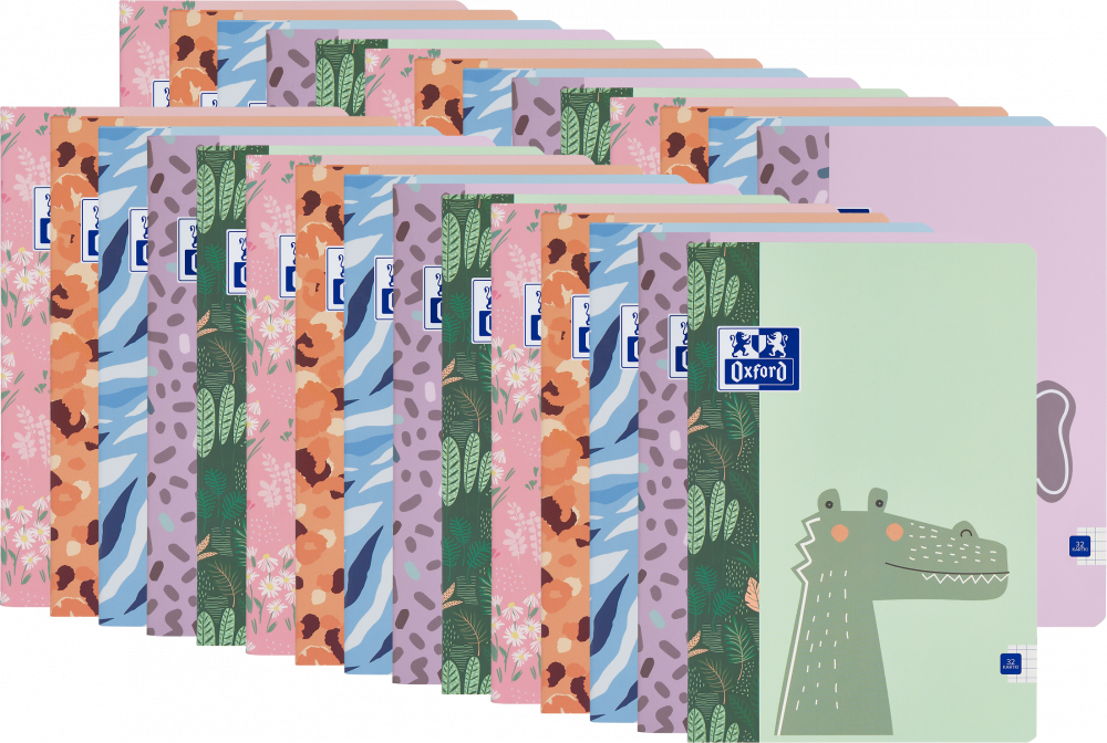 30x Zeszyt w kratkę Oxford Kids, A5, miękka oprawa, 32 kartki, mix wzorów