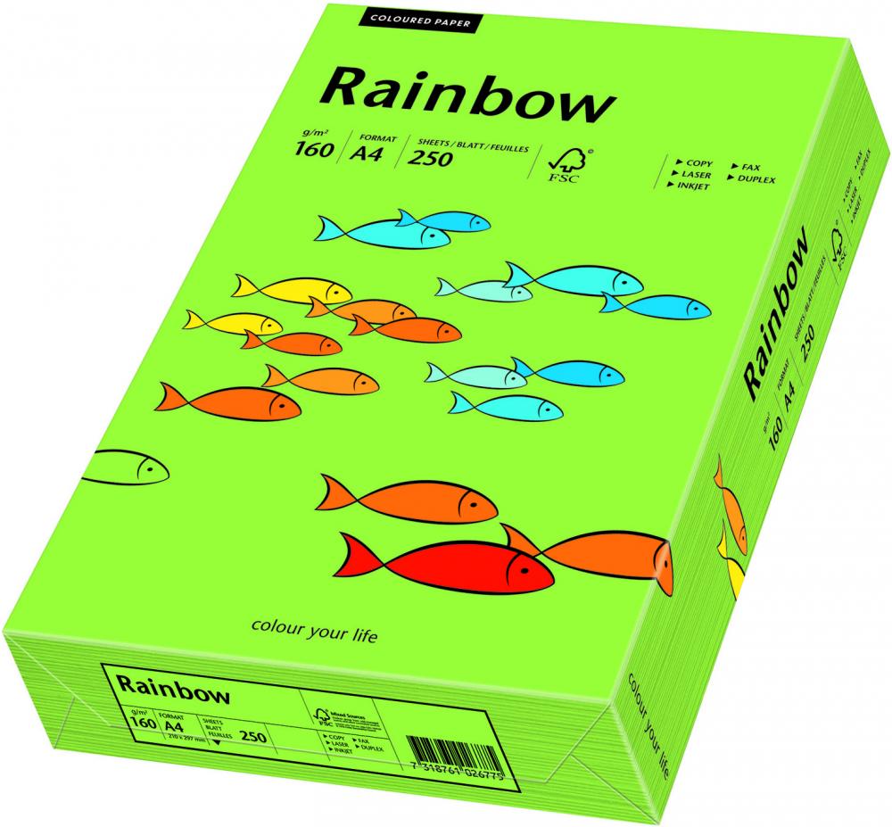 Papier kolorowy Rainbow, A4, 160g/m2, 250 arkuszy, zielony (R76)