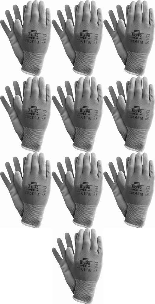10x Rękawice robocze Reis Rtepo SS, powlekane, rozmiar 9, szary