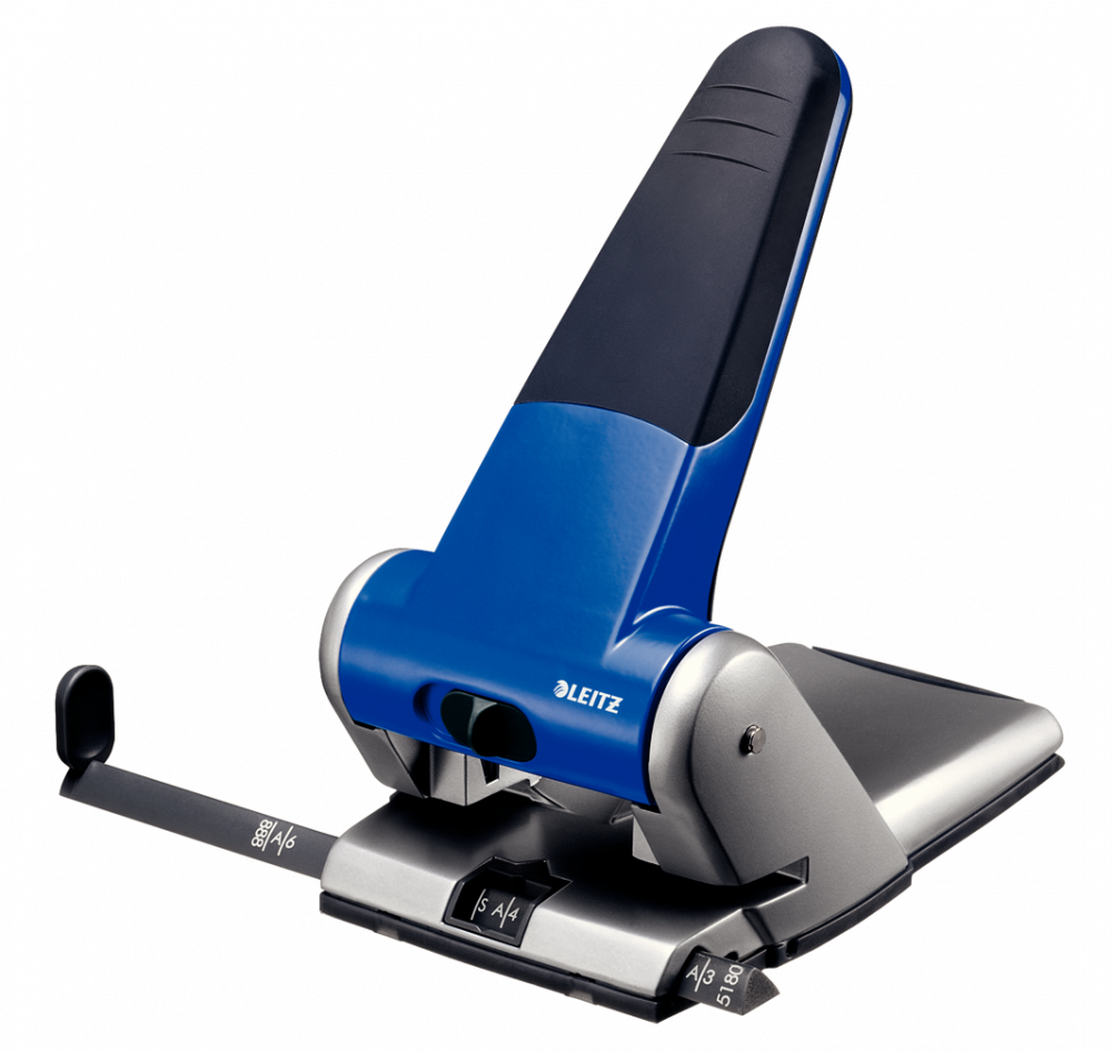 Dziurkacz Leitz 5180, do 65 kartek, niebieski